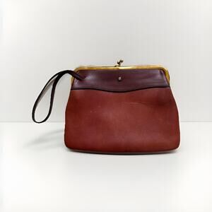 Eittiene Aigner Vintage Handmade Leather Kisslock Clutch Oxblood‎